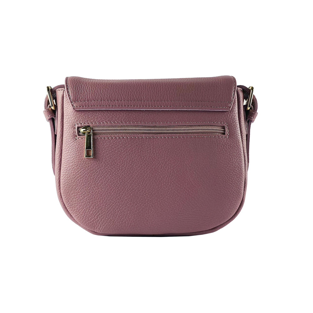RB1002AZ | Borsa a Tracolla in Vera Pelle Made in Italy con Tracolla removibile in pelle e attacchi con fibbie in metallo Oro Lucido - Colore Rosa Antico - Dimensioni: cm 26 x 20 x 10-1
