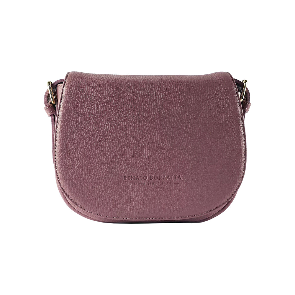 RB1002AZ | Borsa a Tracolla in Vera Pelle Made in Italy con Tracolla removibile in pelle e attacchi con fibbie in metallo Oro Lucido - Colore Rosa Antico - Dimensioni: cm 26 x 20 x 10-4