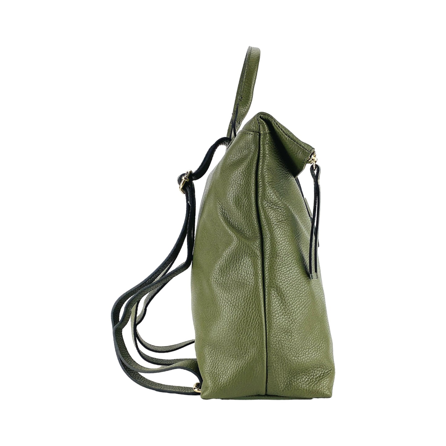 RB1021E | Zaino Donna Morbido in Vera Pelle Made in Italy con Spallacci regolabili. Chiusura lampo e Accessori in metallo Oro Lucido - Colore Verde - Dimensioni: cm 30 x 34 x 10,5-3