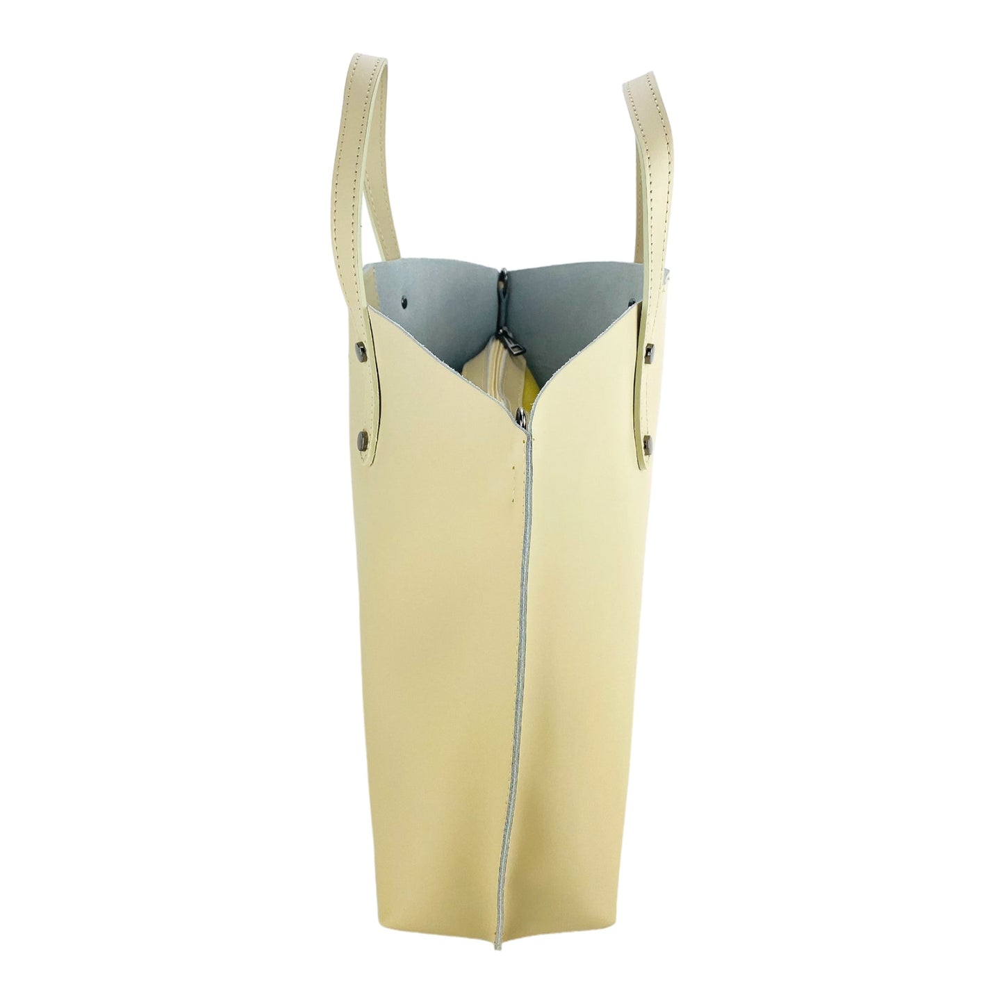 RB1024AL | Borsa Donna a Mano in Vera Pelle Made in Italy con tracolla removibile. Sacca grande interna estraibile. Accessori Canna di Fucile Lucido - Colore Beige - Dimensioni: cm 48x31x11-3