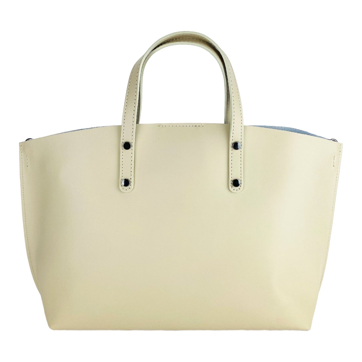 RB1024AL | Borsa Donna a Mano in Vera Pelle Made in Italy con tracolla removibile. Sacca grande interna estraibile. Accessori Canna di Fucile Lucido - Colore Beige - Dimensioni: cm 48x31x11-4