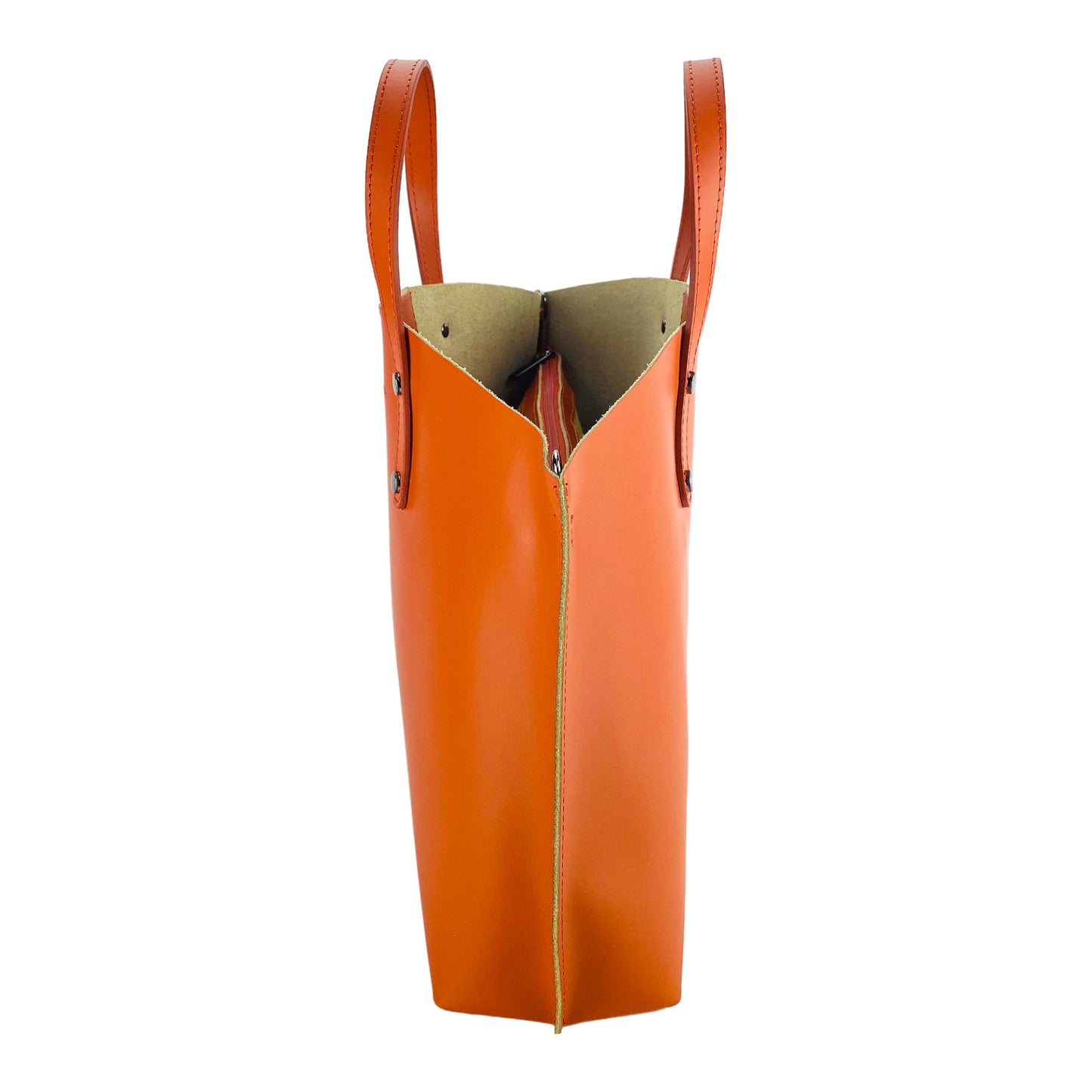 RB1024AM | Borsa Donna a Mano in Vera Pelle Made in Italy con tracolla removibile. Sacca grande interna estraibile. Accessori Canna di Fucile Lucido - Colore Paprika - Dimensioni: cm 48x31x11-3