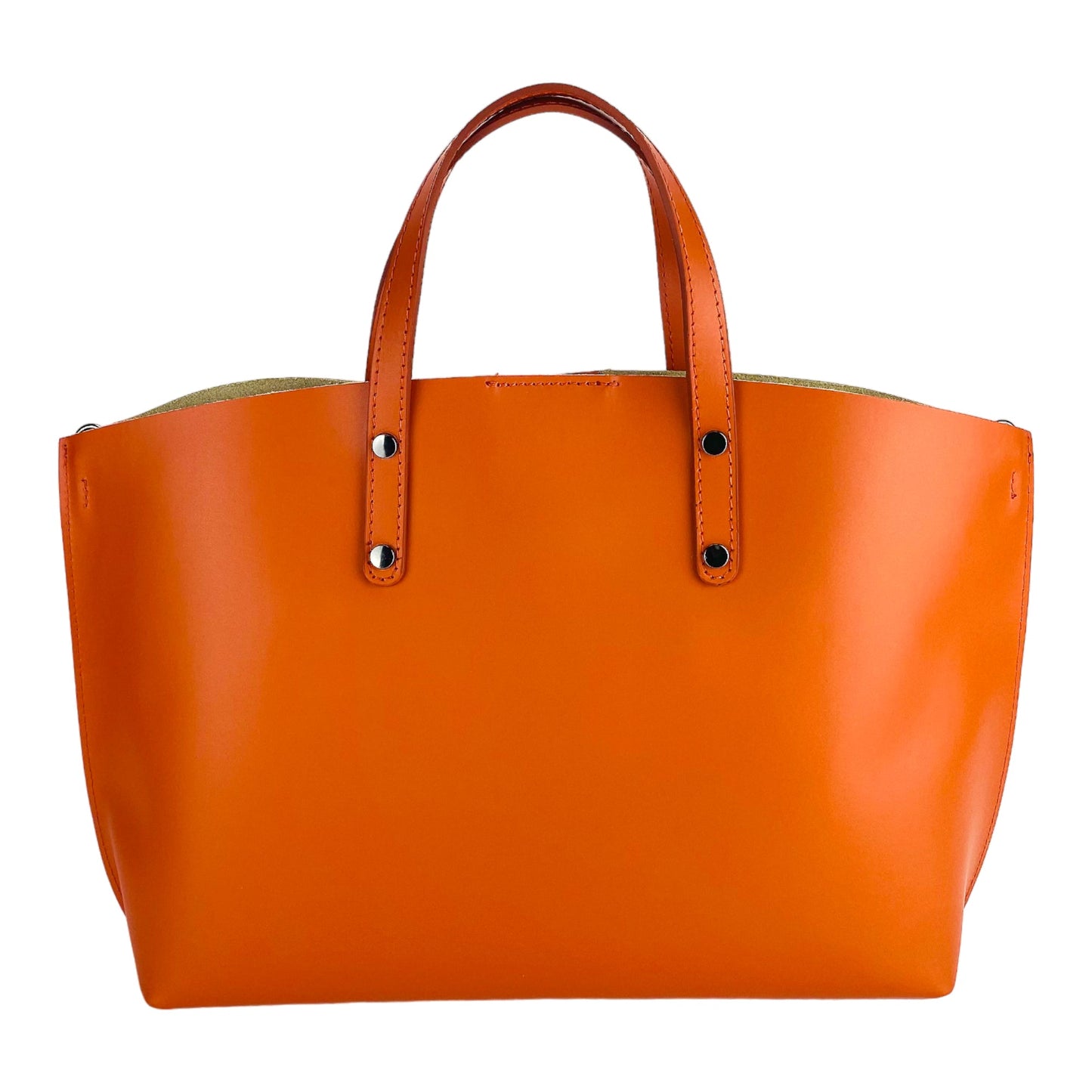 RB1024AM | Borsa Donna a Mano in Vera Pelle Made in Italy con tracolla removibile. Sacca grande interna estraibile. Accessori Canna di Fucile Lucido - Colore Paprika - Dimensioni: cm 48x31x11-4