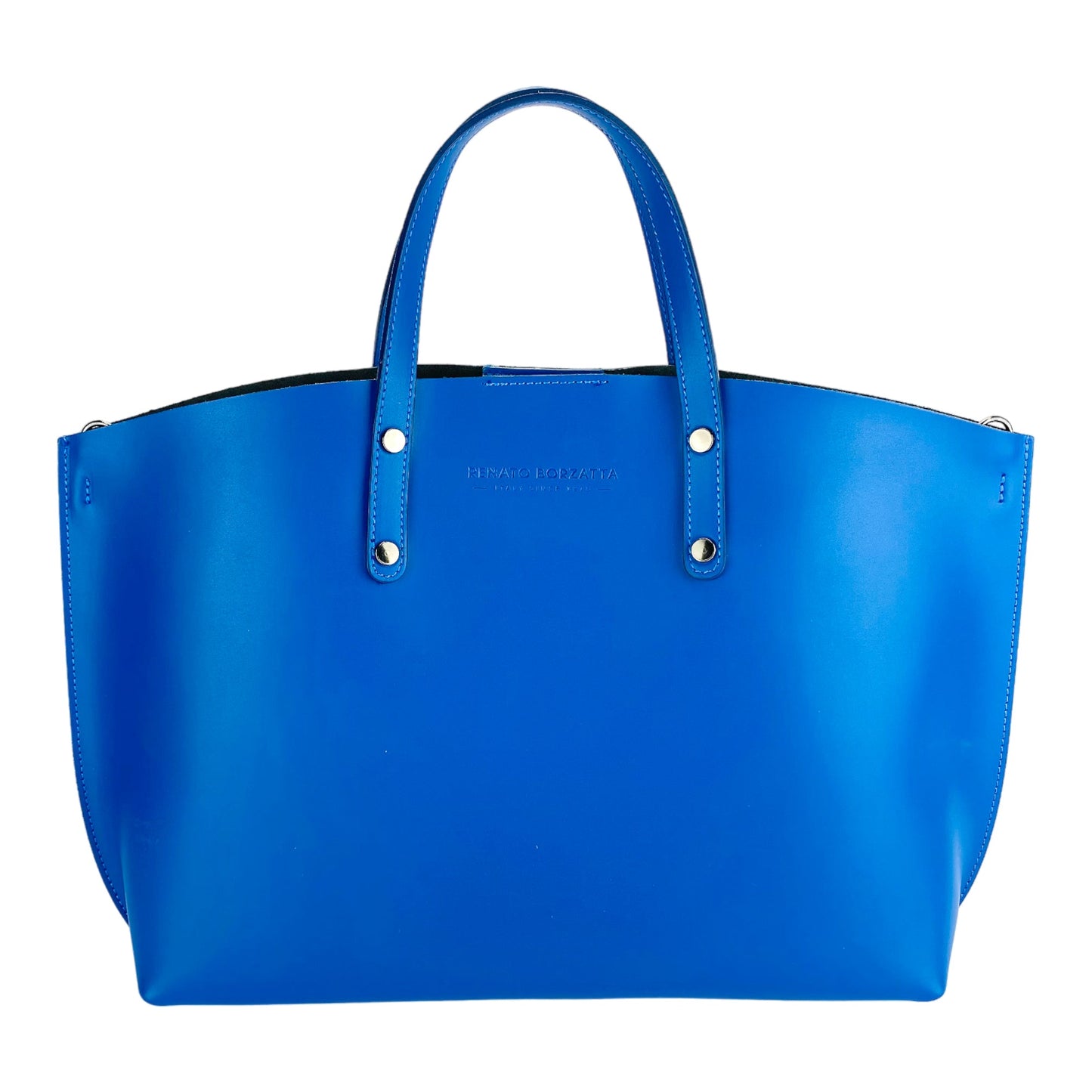 RB1024CH | Borsa Donna a Mano in Vera Pelle Made in Italy con tracolla removibile. Sacca grande interna estraibile. Accessori Canna di Fucile Lucido - Colore Blu Royal - Dimensioni: cm 48x31x11-1