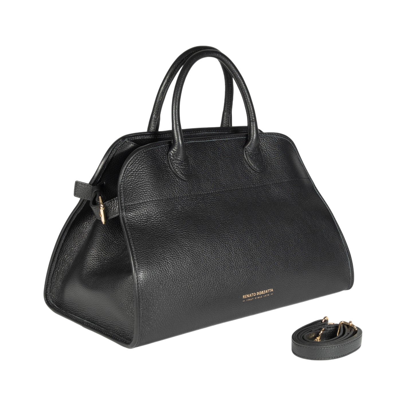 RB1032A | Borsa a Mano Donna FRIDA in Vera Pelle Made in Italy. Accessori in metallo Oro Lucido - Colore Nero - Dimensioni: cm 43 x 29 x 24 + 12 (Luce manici)-1