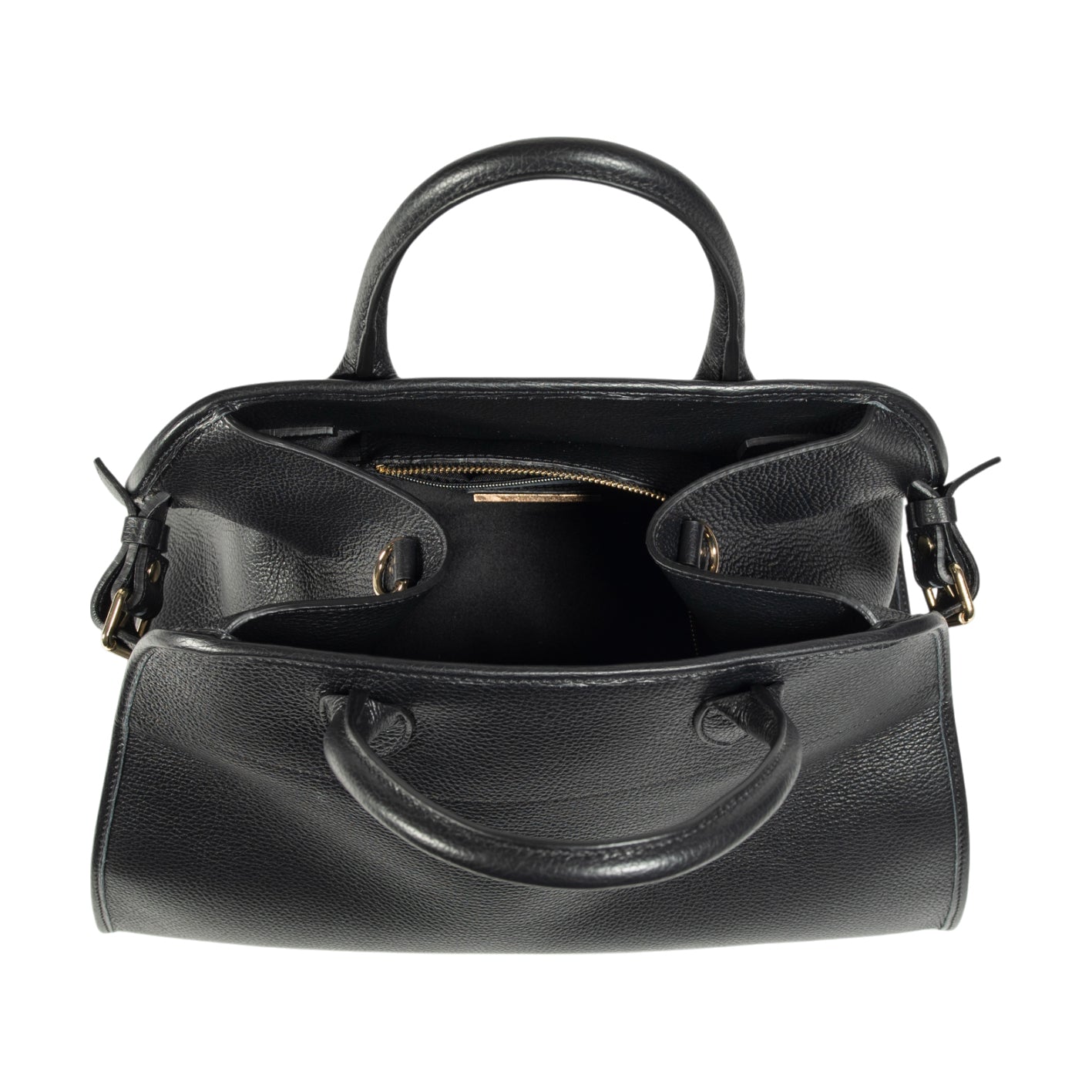 RB1032A | Borsa a Mano Donna FRIDA in Vera Pelle Made in Italy. Accessori in metallo Oro Lucido - Colore Nero - Dimensioni: cm 43 x 29 x 24 + 12 (Luce manici)-3