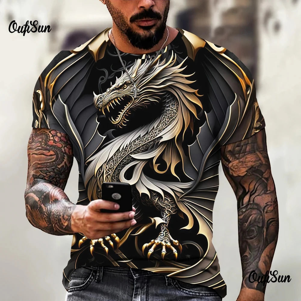 Dragon Pattern Men's T-shirt Fashion 3d Printed T Shirt Animal Short-sleeved Oversized Streetwear Tees Summer Casual Men's Tops