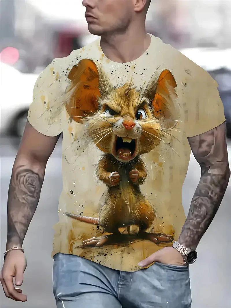 Funny Cat Pattern T-Shirt For Men Personality Animal 3D Printed T Shirts Summer Loose Short Sleeved Tops Casual Round Neck Tees