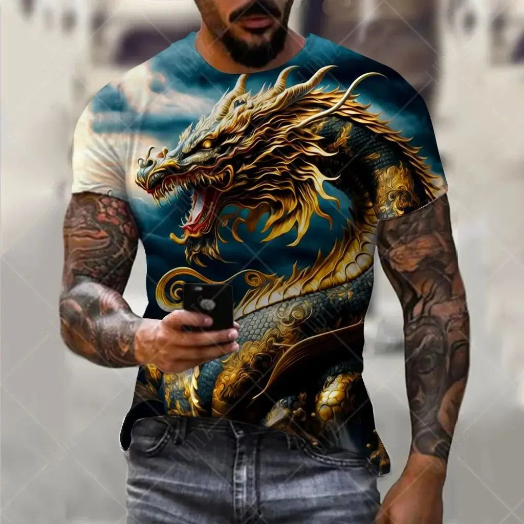 Dragon Pattern Men's T-shirt Fashion 3d Printed T Shirt Animal Short-sleeved Oversized Streetwear Tees Summer Casual Men's Tops