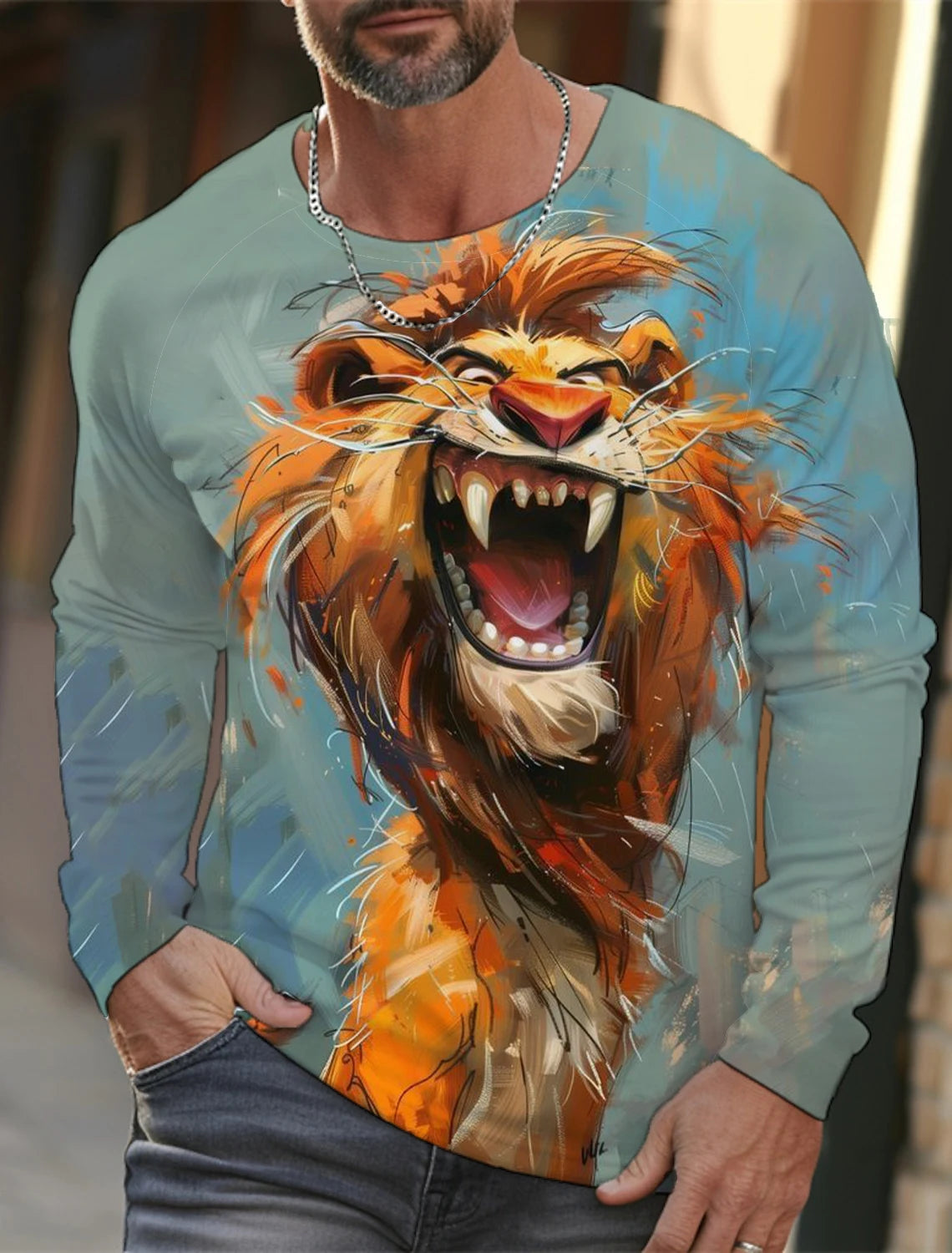 Funny 3D Animal Print Mens T Shirt Hip Hop Trend Harajuku Street Clothes Autumn Loose Top Fashion Cotton Long Sleeve T-shirt Men