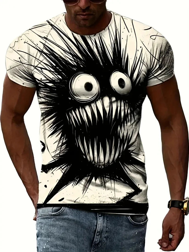 Funny Cat Pattern T-Shirt For Men Personality Animal 3D Printed T Shirts Summer Loose Short Sleeved Tops Casual Round Neck Tees
