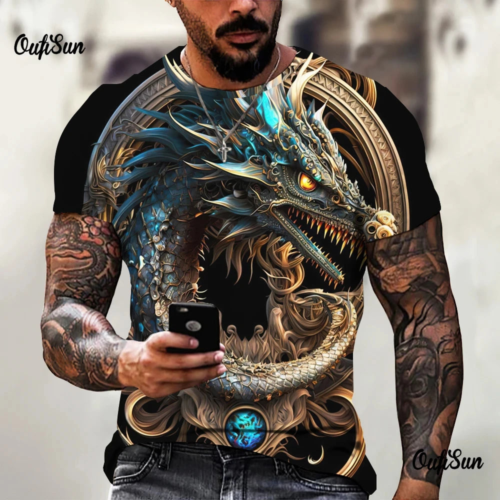 Dragon Pattern Men's T-shirt Fashion 3d Printed T Shirt Animal Short-sleeved Oversized Streetwear Tees Summer Casual Men's Tops
