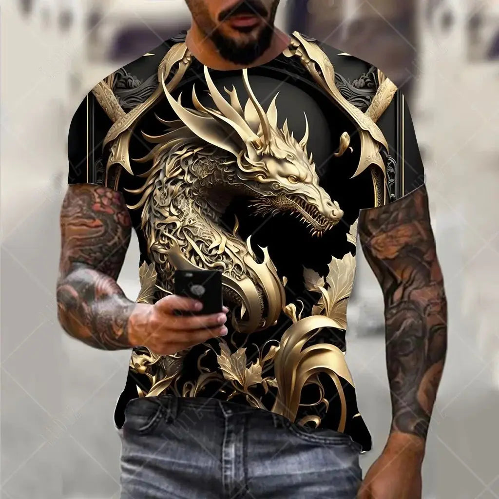 Dragon Pattern Men's T-shirt Fashion 3d Printed T Shirt Animal Short-sleeved Oversized Streetwear Tees Summer Casual Men's Tops