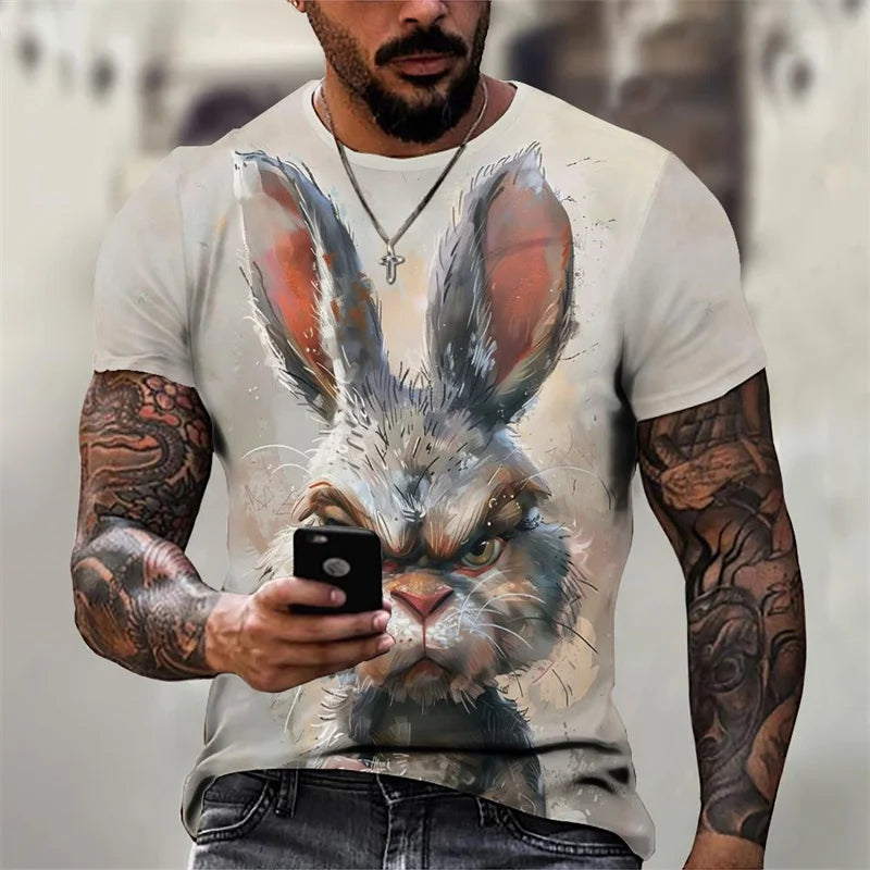 Angry Animal Pattern T Shirt Men's Gorilla Pig 3D Printed Tees Fashion Casual Short Sleeve Round Neck Oversized Street T-Shirts