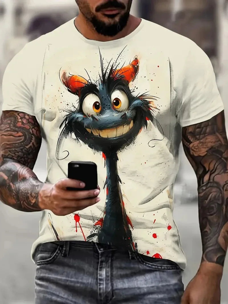 Funny Cat Pattern T-Shirt For Men Personality Animal 3D Printed T Shirts Summer Loose Short Sleeved Tops Casual Round Neck Tees