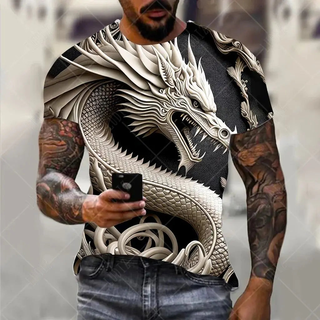 Dragon Pattern Men's T-shirt Fashion 3d Printed T Shirt Animal Short-sleeved Oversized Streetwear Tees Summer Casual Men's Tops