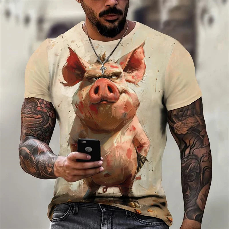 Angry Animal Pattern T Shirt Men's Gorilla Pig 3D Printed Tees Fashion Casual Short Sleeve Round Neck Oversized Street T-Shirts
