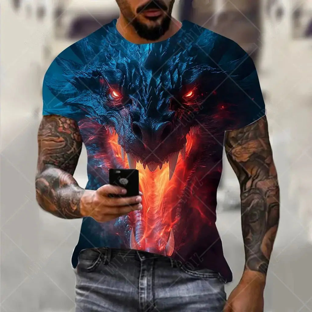 Dragon Pattern Men's T-shirt Fashion 3d Printed T Shirt Animal Short-sleeved Oversized Streetwear Tees Summer Casual Men's Tops