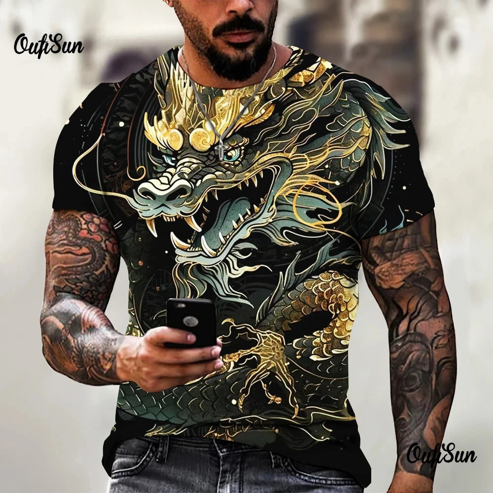 Dragon Pattern Men's T-shirt Fashion 3d Printed T Shirt Animal Short-sleeved Oversized Streetwear Tees Summer Casual Men's Tops