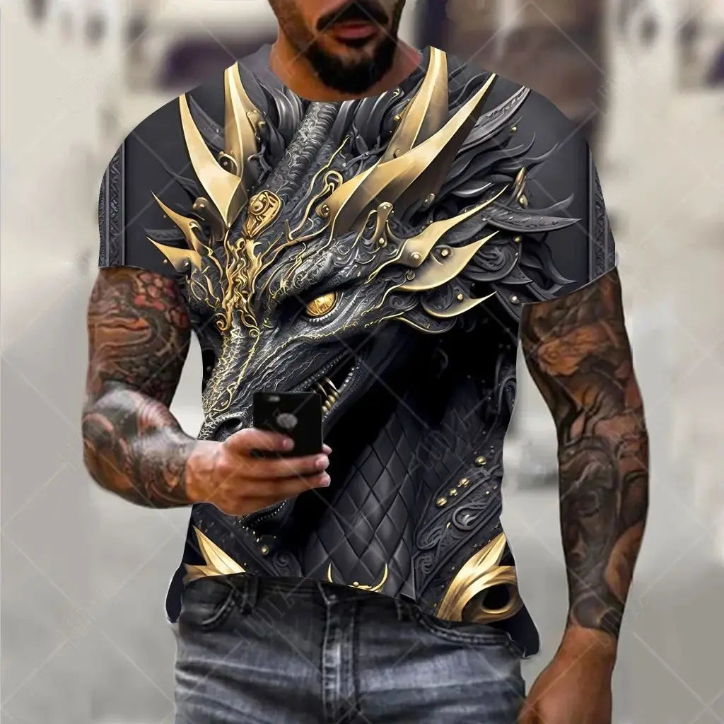 Dragon Pattern Men's T-shirt Fashion 3d Printed T Shirt Animal Short-sleeved Oversized Streetwear Tees Summer Casual Men's Tops