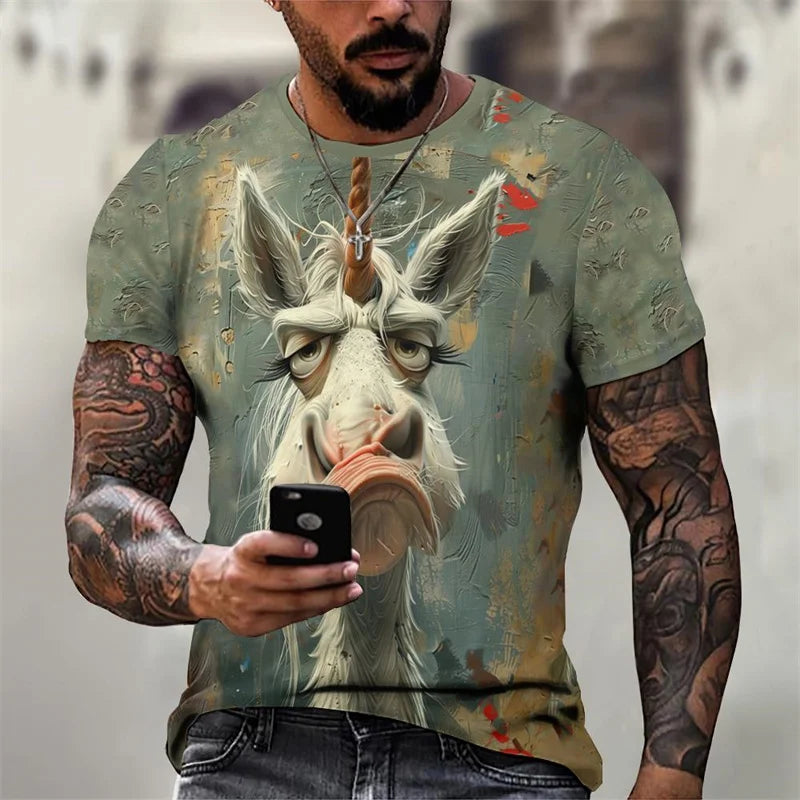 Angry Animal Pattern T Shirt Men's Gorilla Pig 3D Printed Tees Fashion Casual Short Sleeve Round Neck Oversized Street T-Shirts