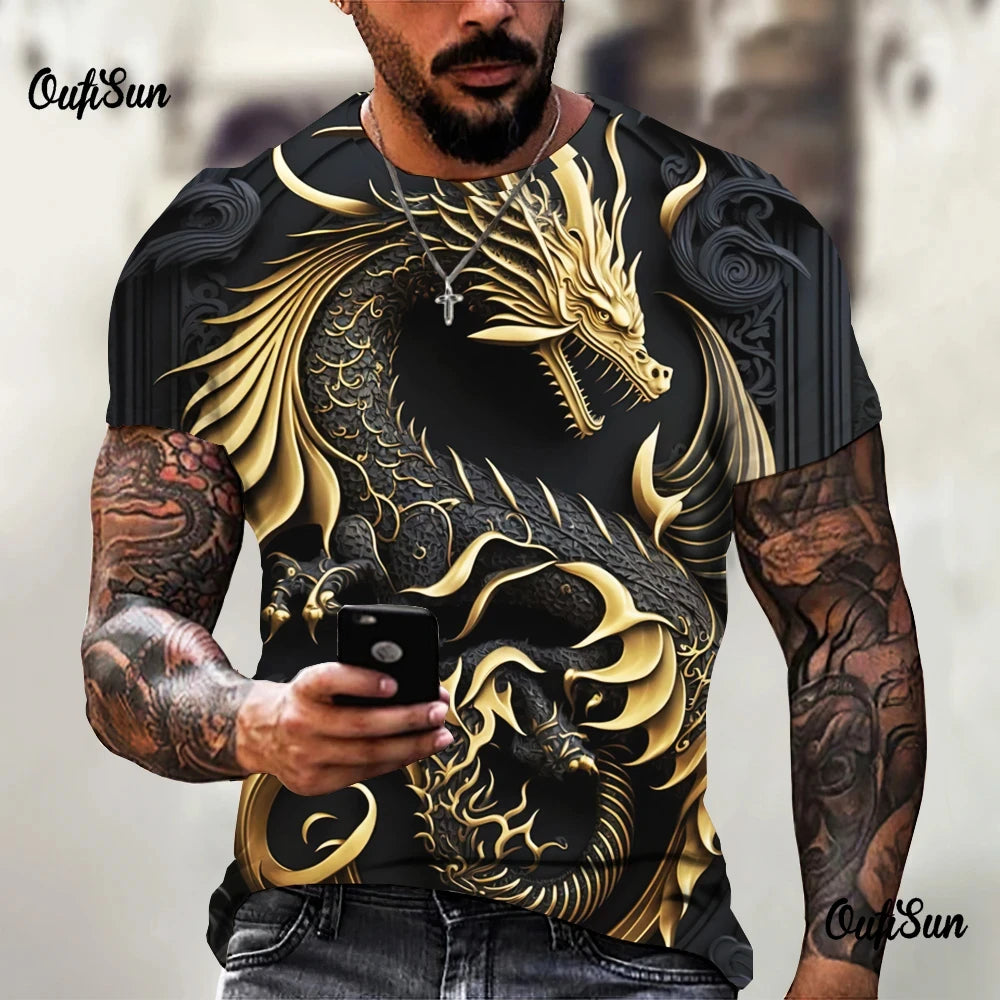 Dragon Pattern Men's T-shirt Fashion 3d Printed T Shirt Animal Short-sleeved Oversized Streetwear Tees Summer Casual Men's Tops
