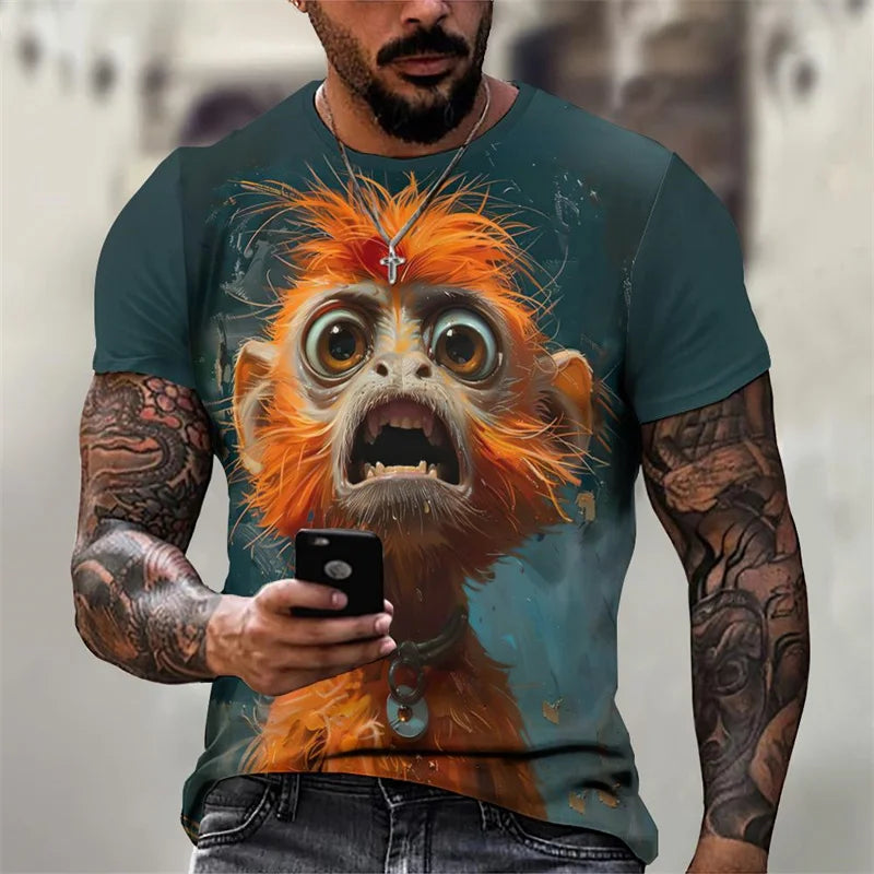 Angry Animal Pattern T Shirt Men's Gorilla Pig 3D Printed Tees Fashion Casual Short Sleeve Round Neck Oversized Street T-Shirts