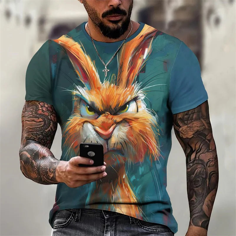 Angry Animal Pattern T Shirt Men's Gorilla Pig 3D Printed Tees Fashion Casual Short Sleeve Round Neck Oversized Street T-Shirts