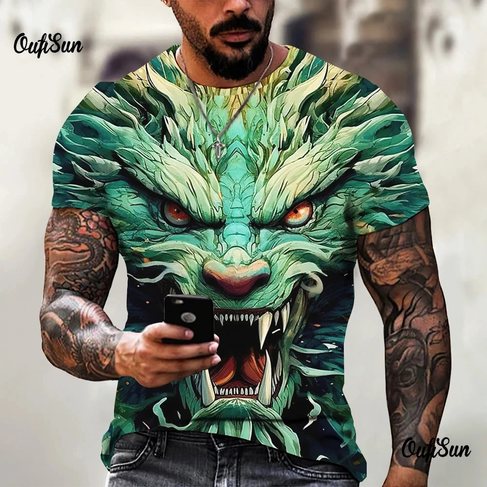 Dragon Pattern Men's T-shirt Fashion 3d Printed T Shirt Animal Short-sleeved Oversized Streetwear Tees Summer Casual Men's Tops