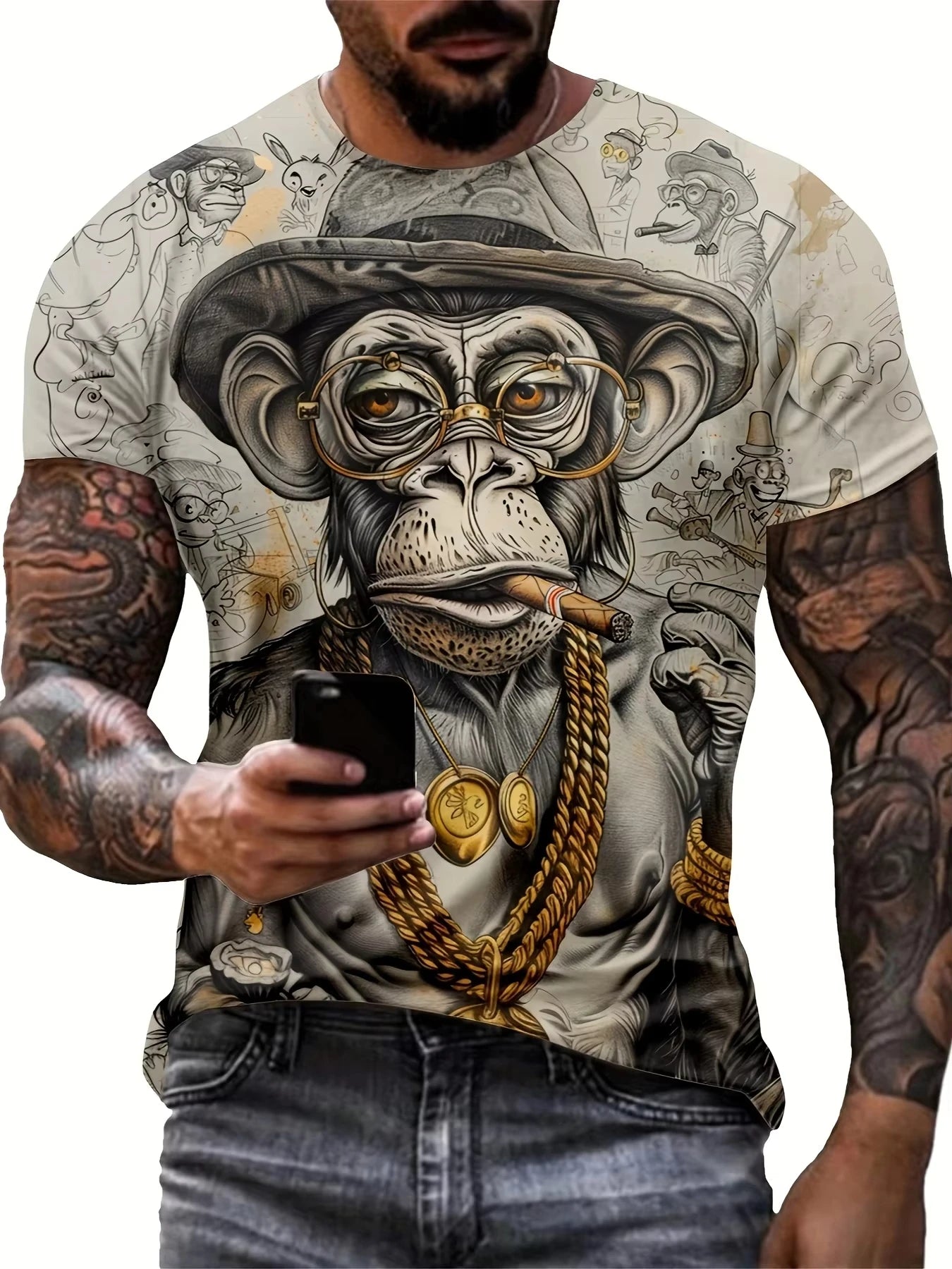 Hot Sell Summer Men Clothing 3d Printai Rendering Animal Men T-Shirt, Men Casual Hip Hop Sports T Shirt Men Short Sleeve T Shirt