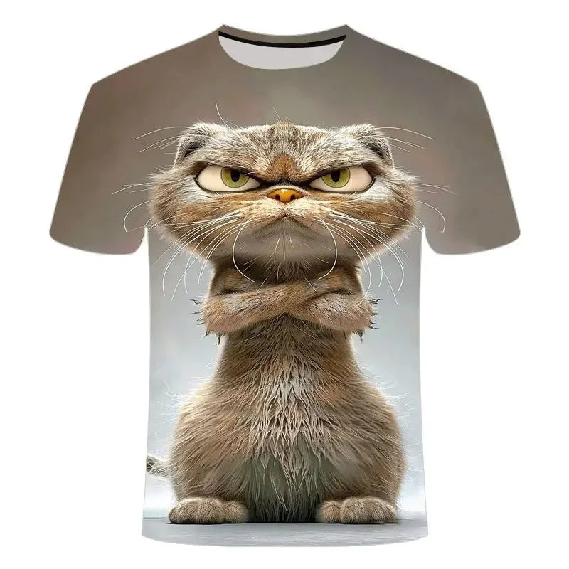 Funny Cat Pattern T-Shirt For Men Personality Animal 3D Printed T Shirts Summer Loose Short Sleeved Tops Casual Round Neck Tees