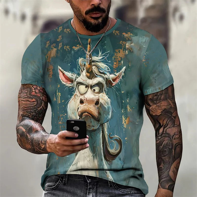 Angry Animal Pattern T Shirt Men's Gorilla Pig 3D Printed Tees Fashion Casual Short Sleeve Round Neck Oversized Street T-Shirts