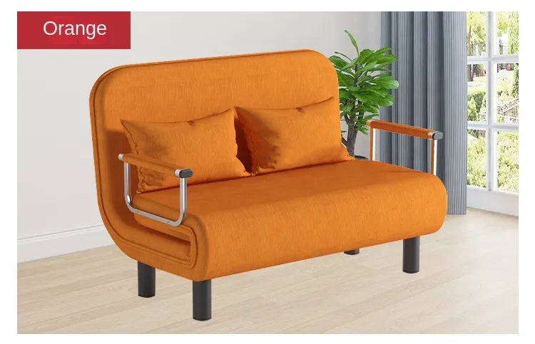 Orange Foldable Sofa Bed - Convertible Chair with Adjustable Height - Single Stool Design-1