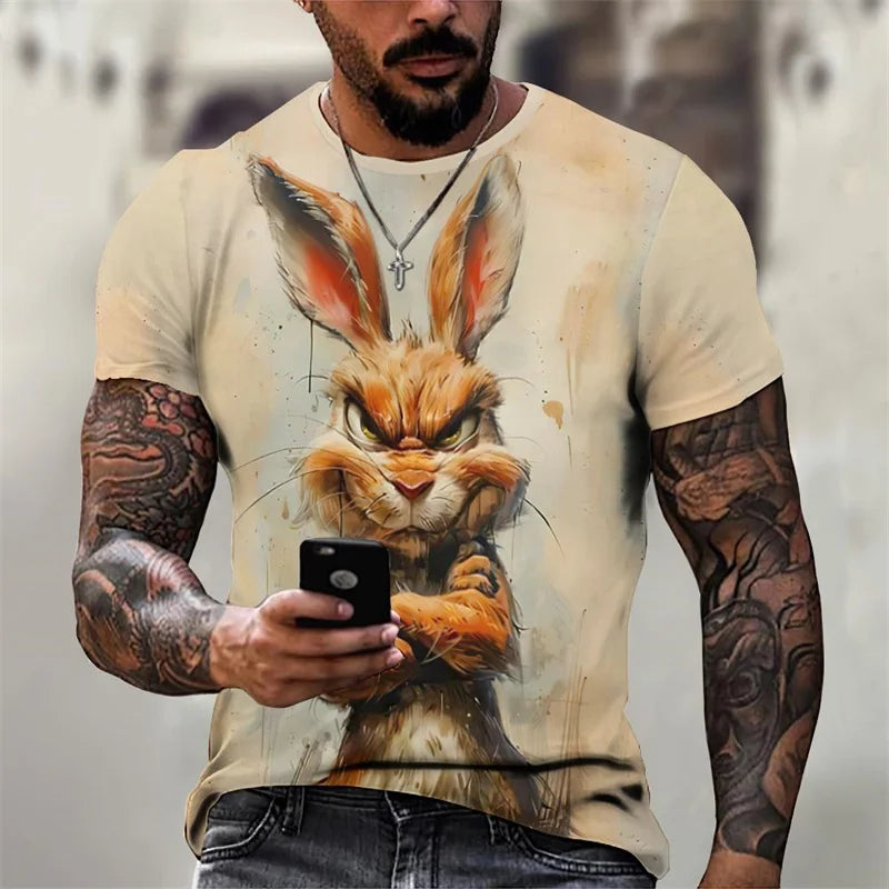 Angry Animal Pattern T Shirt Men's Gorilla Pig 3D Printed Tees Fashion Casual Short Sleeve Round Neck Oversized Street T-Shirts