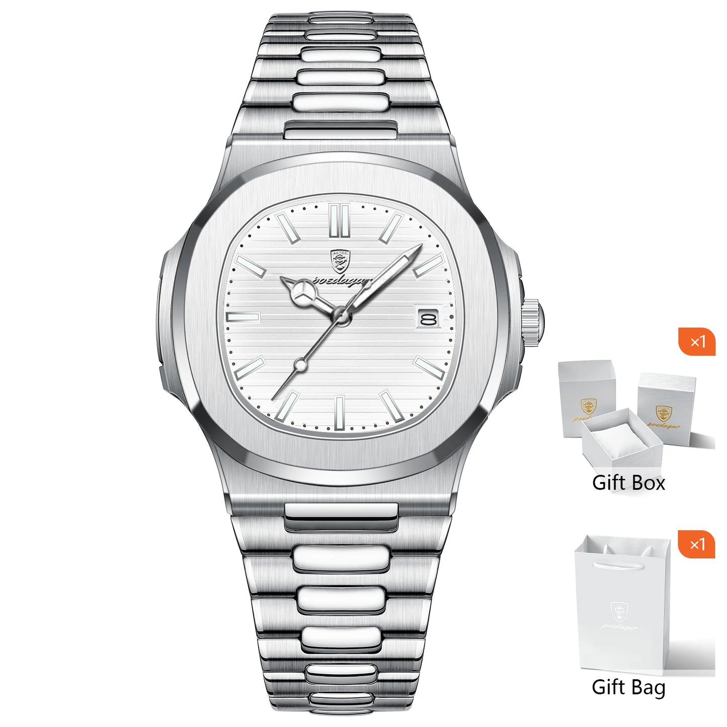 Poedagar™ Royal Stainless Steel Men’s Watch – Waterproof & Luminous