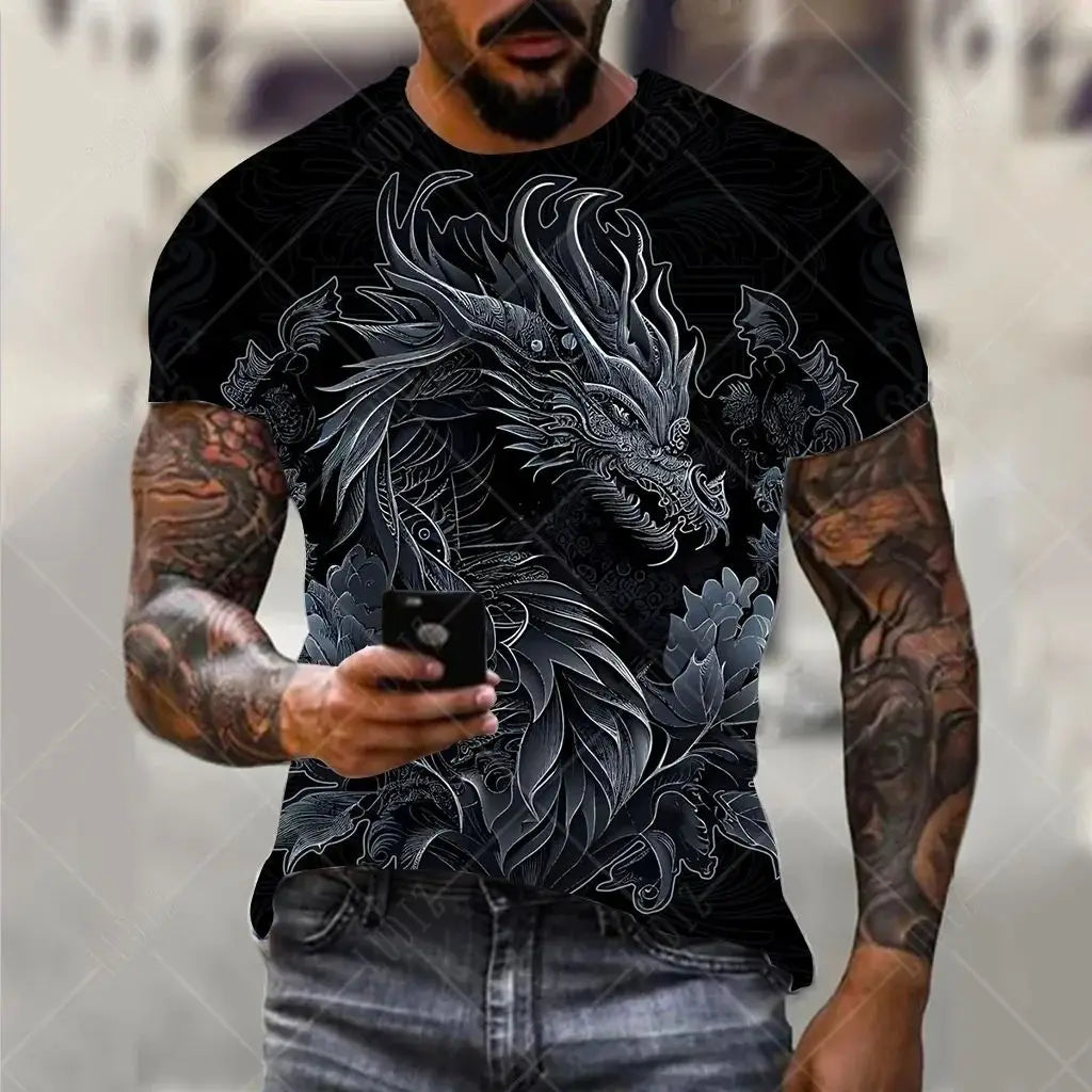 Dragon Pattern Men's T-shirt Fashion 3d Printed T Shirt Animal Short-sleeved Oversized Streetwear Tees Summer Casual Men's Tops