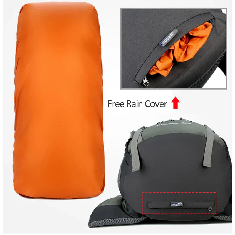 75L Camping Backpack Waterproof Rucksack Green-3