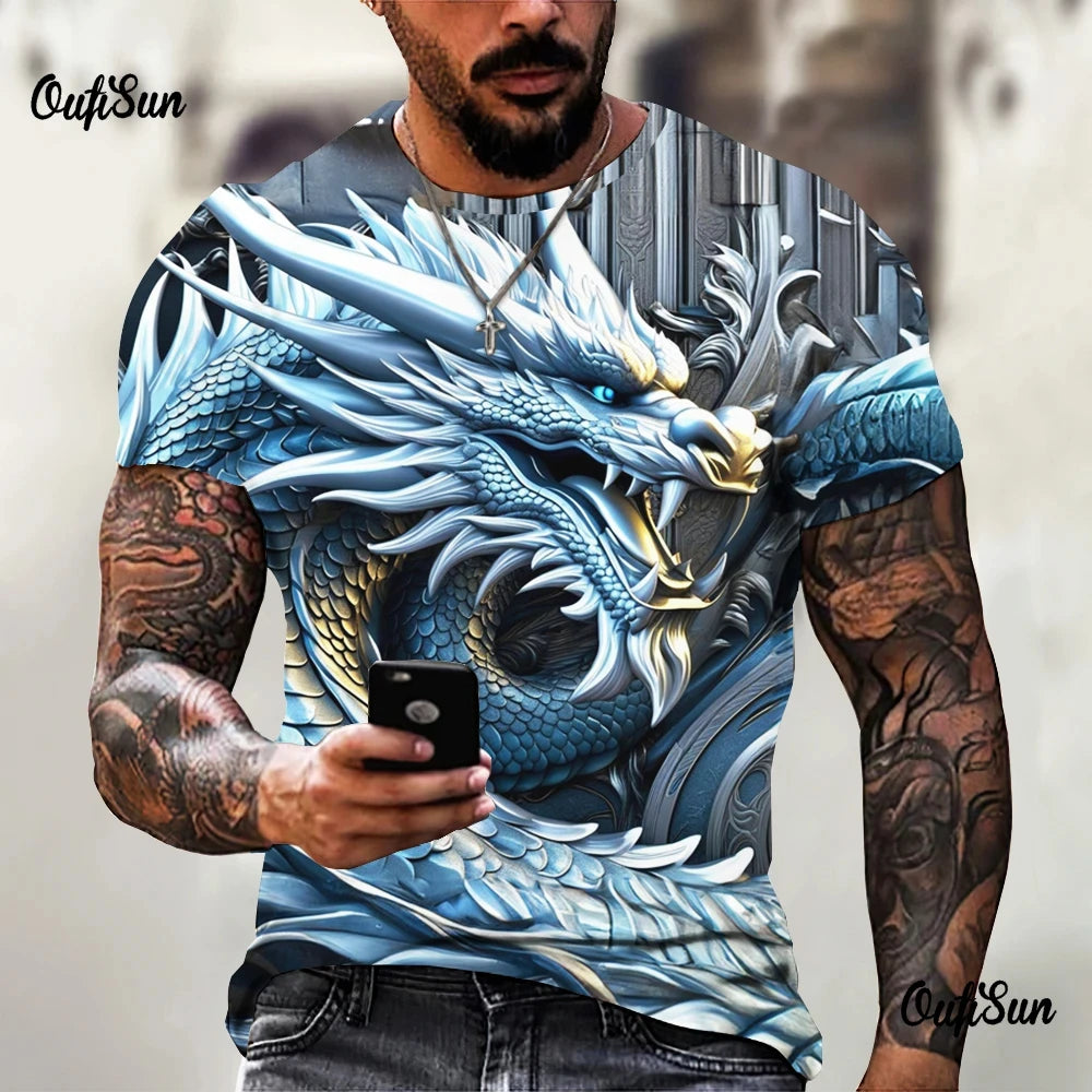 Dragon Pattern Men's T-shirt Fashion 3d Printed T Shirt Animal Short-sleeved Oversized Streetwear Tees Summer Casual Men's Tops