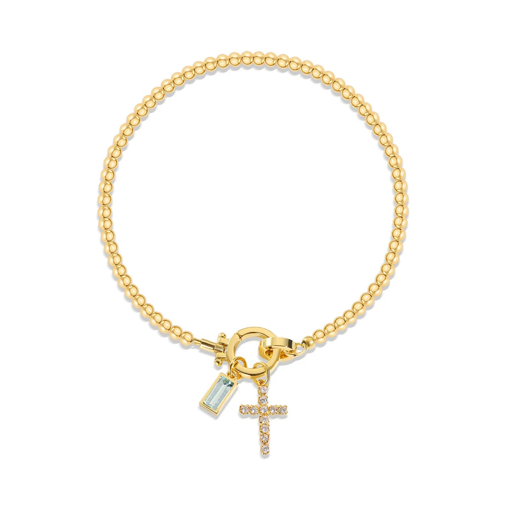 Cross Birthstone Charm Bracelet