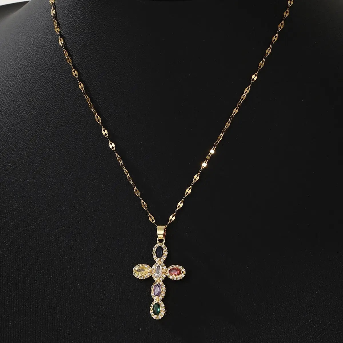Colorful Zircon Cross Necklace