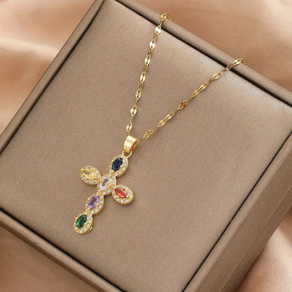 Colorful Zircon Cross Necklace