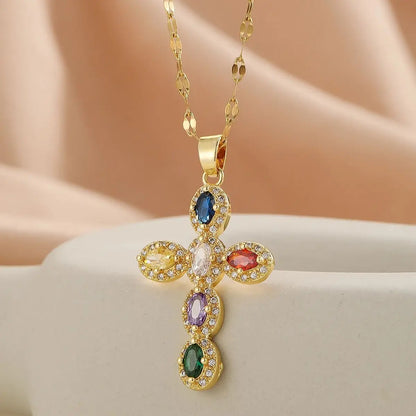 Colorful Zircon Cross Necklace