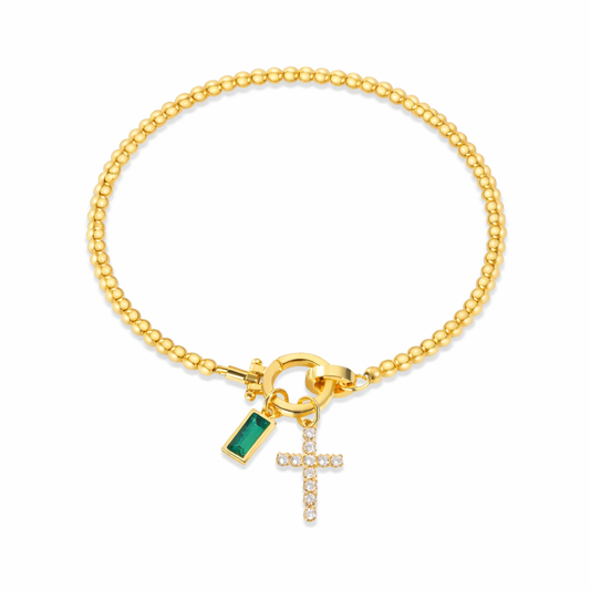 Cross Birthstone Charm Bracelet