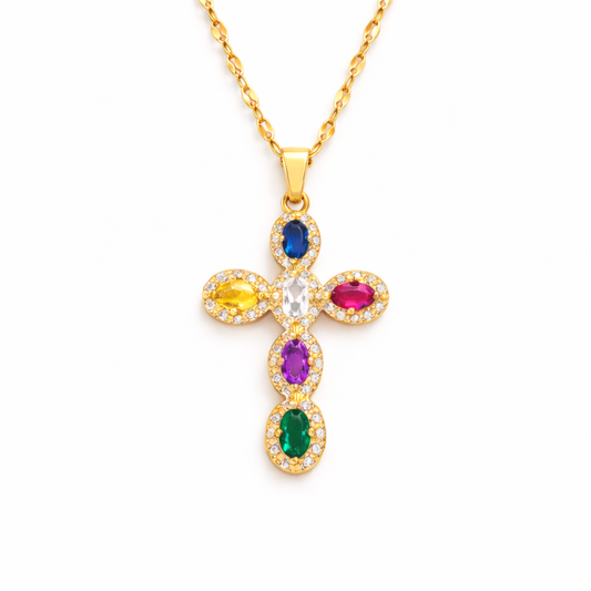 Colorful Zircon Cross Necklace