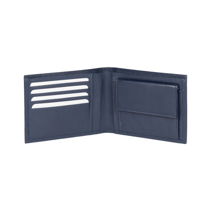 Blue Leather Men’s Wallet with Coin Pocket