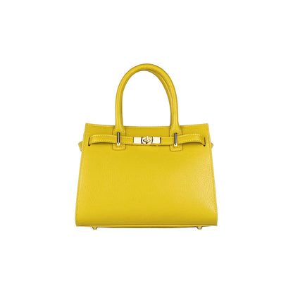 RB1016AR | Borsa Donna a Mano in Vera Pelle Made in Italy con tracolla removibile. Attacchi con moschettoni in metallo Oro Lucido - Colore Senape - Dimensioni: cm 28 x 20 x 14 + 12,5-2