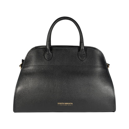 RB1032A | Borsa a Mano Donna FRIDA in Vera Pelle Made in Italy. Accessori in metallo Oro Lucido - Colore Nero - Dimensioni: cm 43 x 29 x 24 + 12 (Luce manici)-0