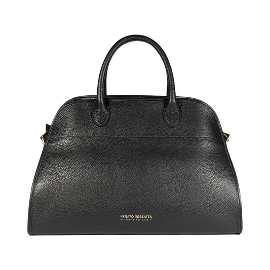 RB1032A | Borsa a Mano Donna FRIDA in Vera Pelle Made in Italy. Accessori in metallo Oro Lucido - Colore Nero - Dimensioni: cm 43 x 29 x 24 + 12 (Luce manici)-0