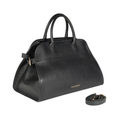 RB1032A | Borsa a Mano Donna FRIDA in Vera Pelle Made in Italy. Accessori in metallo Oro Lucido - Colore Nero - Dimensioni: cm 43 x 29 x 24 + 12 (Luce manici)-1