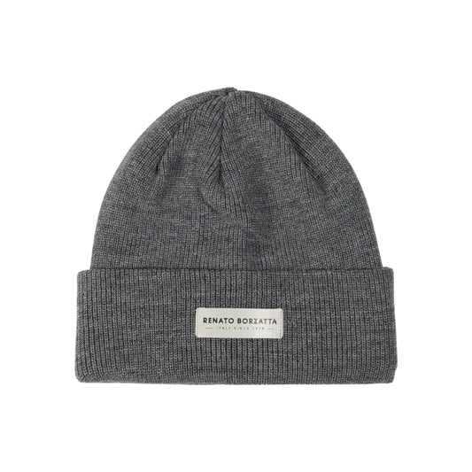 MONVISO Double-Layer Knit Hat in Wool Blend – Made in Italy, One Size – Grey Mélange
